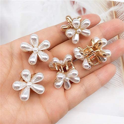 Fancy Pearl Hair Clips for Women & Girls - Gold Mini Claw Clips (Set of 10)