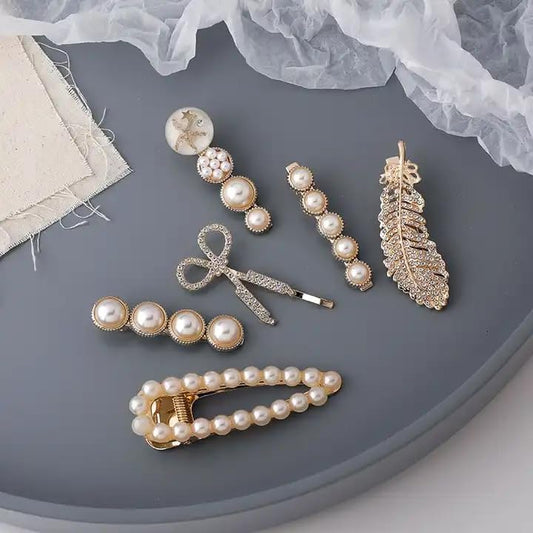 Korean Style Pearl Metal Hair Clips- Hair Accessories For Women's & Girls ( 11 Items )