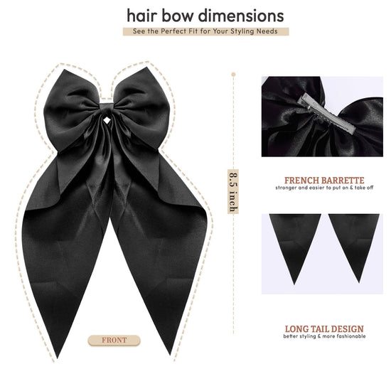 Hair Bow Scrunchie For Women, Bow Clips For Girls - Black And Off White