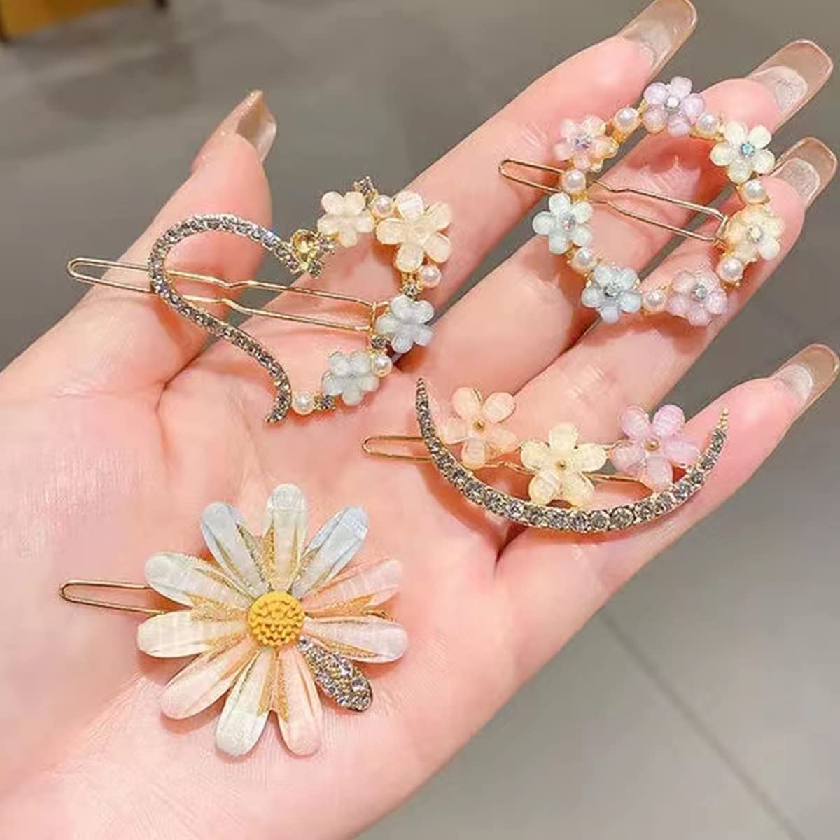 Cute Korean Hair Clips for Women - Fancy Flower Hair Clips (Pack of 4)