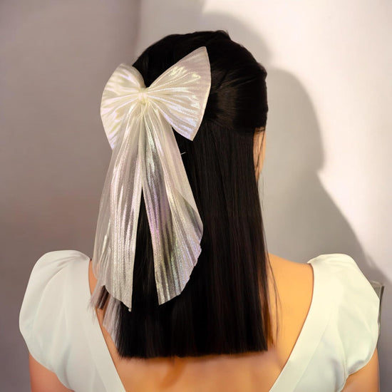 White Bow For Hair Clip for Women - White Bow Shaped Hair Clip