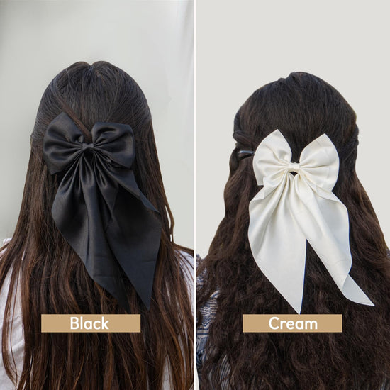 Hair Bow Scrunchie For Women, Bow Clips For Girls - Black And Off White