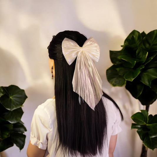 White Bow For Hair Clip for Women - White Bow Shaped Hair Clip