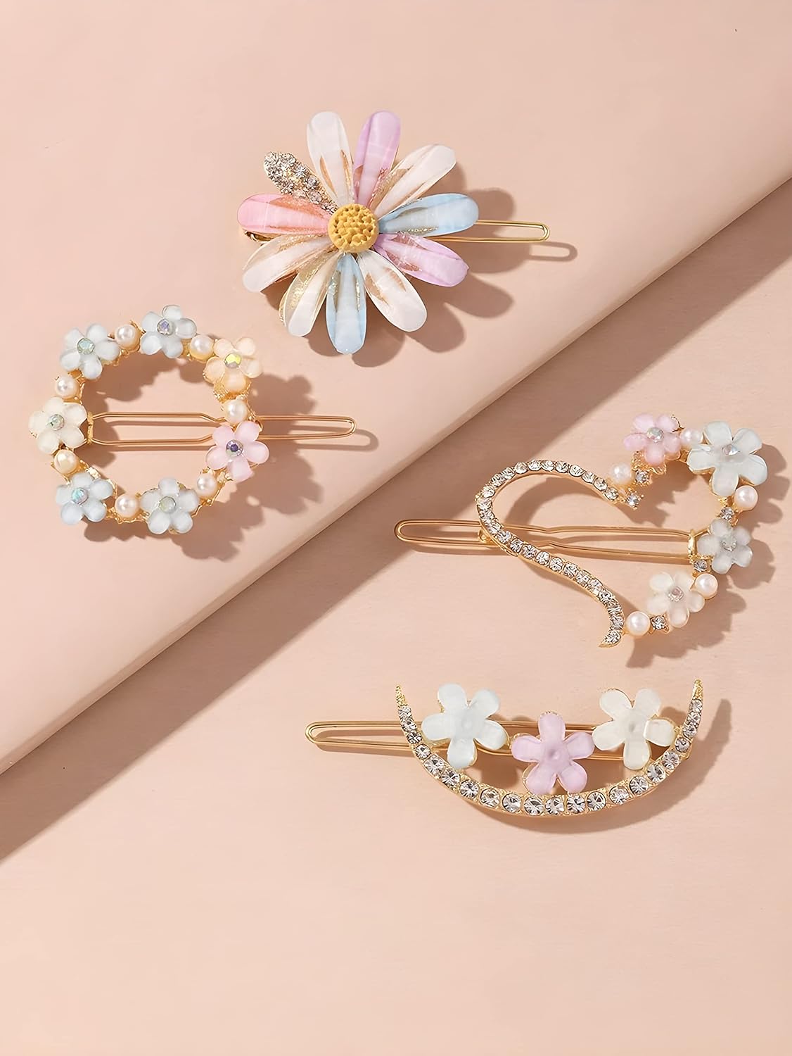 Cute Korean Hair Clips for Women - Fancy Flower Hair Clips (Pack of 4)