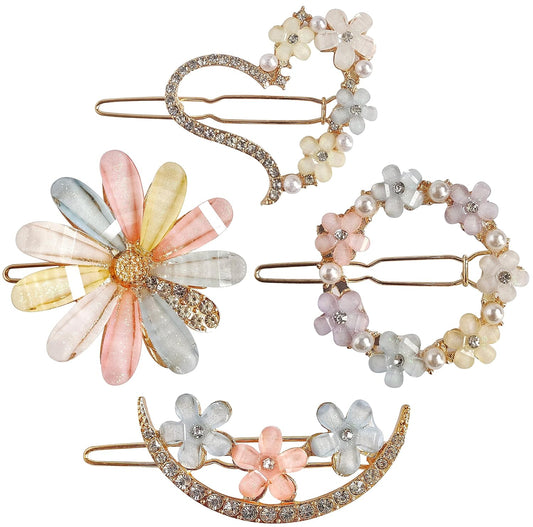 Cute Korean Hair Clips for Women - Fancy Flower Hair Clips (Pack of 4)